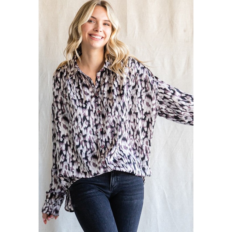 Black Abstract Animal Print Blouse