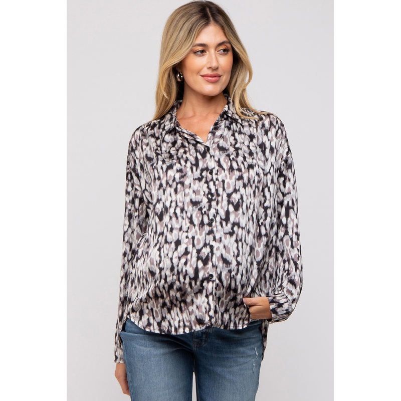 Black Abstract Animal Print Maternity Blouse