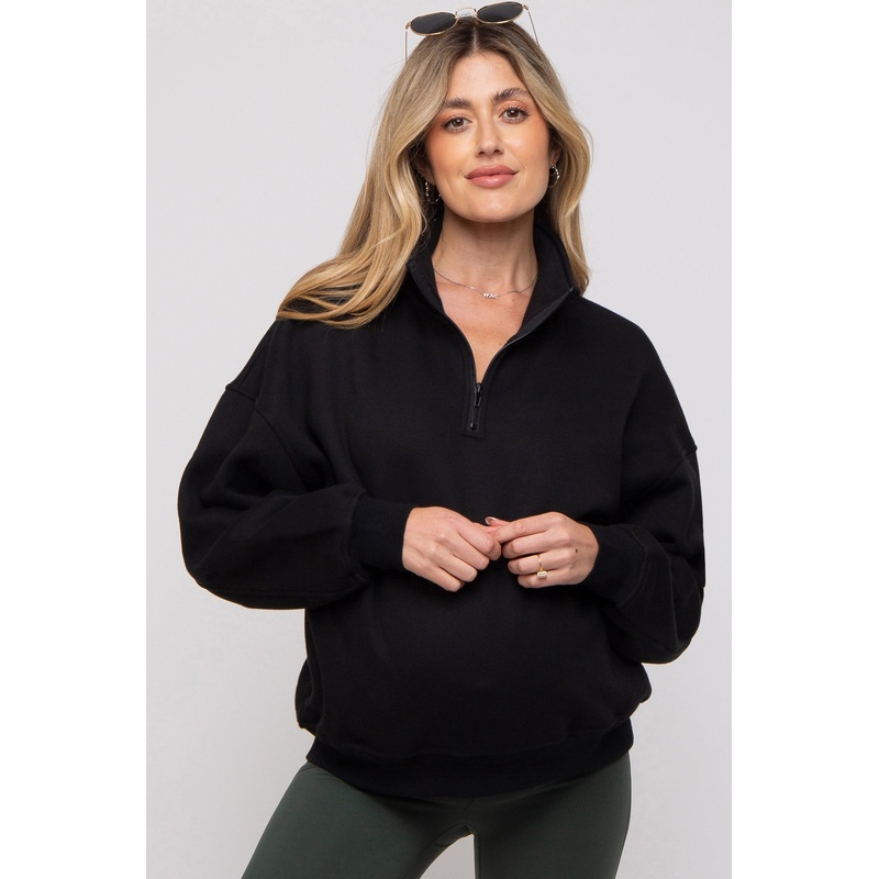 Black Half Zip Maternity Sweatshirt