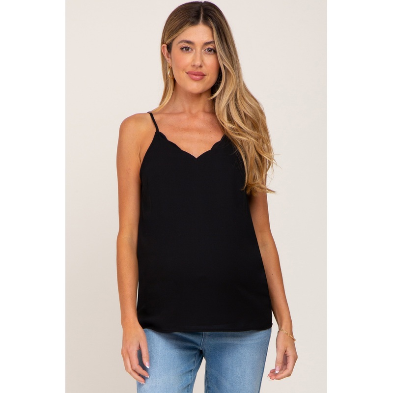 Black Scallop Neckline Maternity Blouse