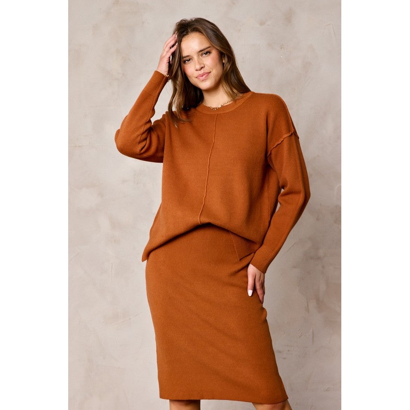 Brown Knit Fitted Skirt