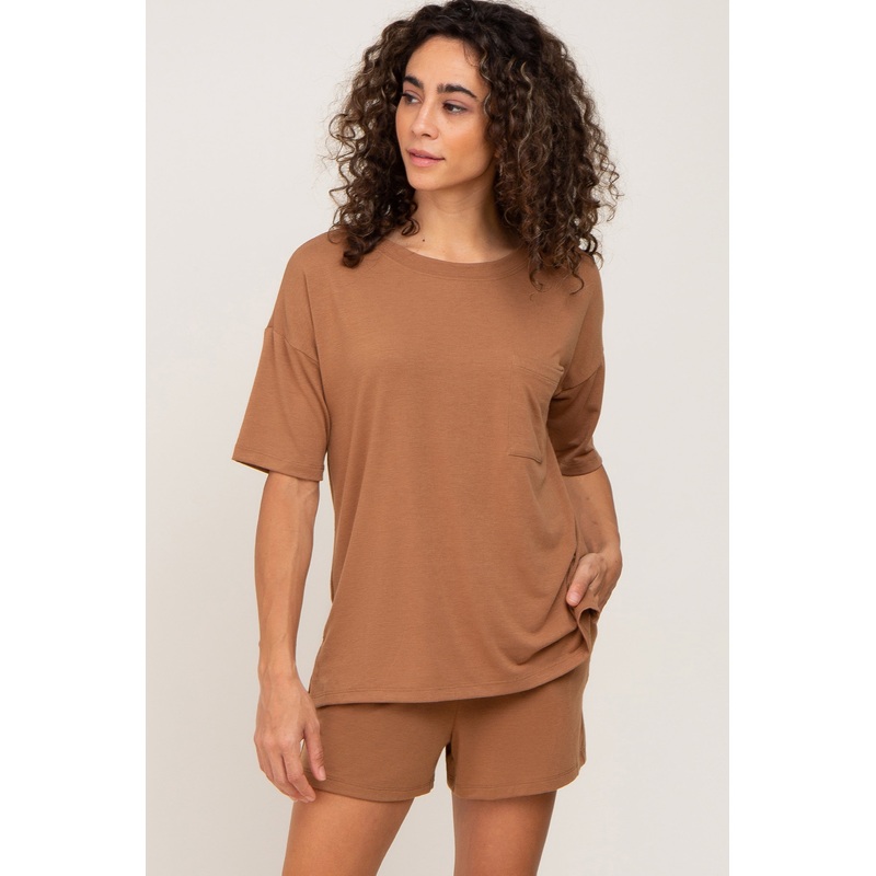 Camel Pocket Front Pajama Short Set