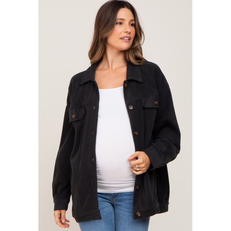 Charcoal Fleece Maternity Shirt Jacket