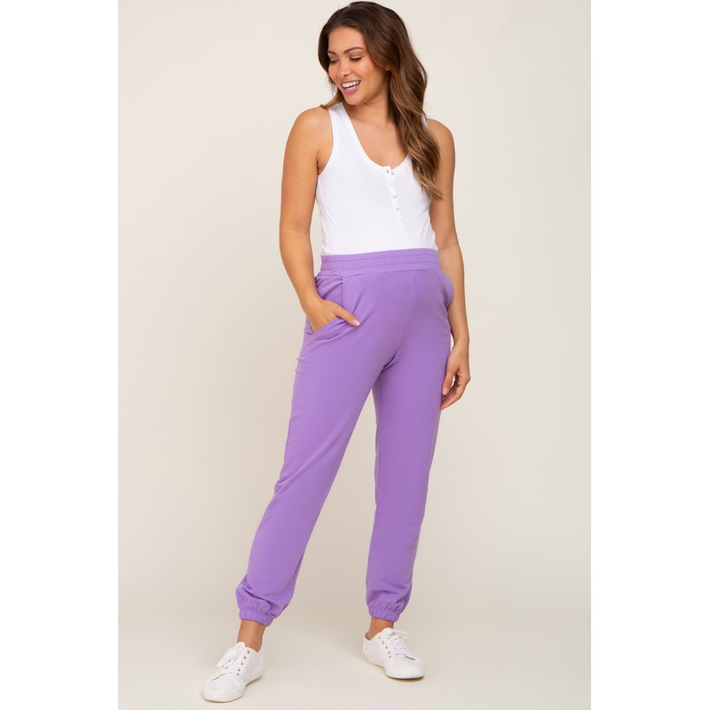 Lavender Basic Pocketed Maternity Sweatpants