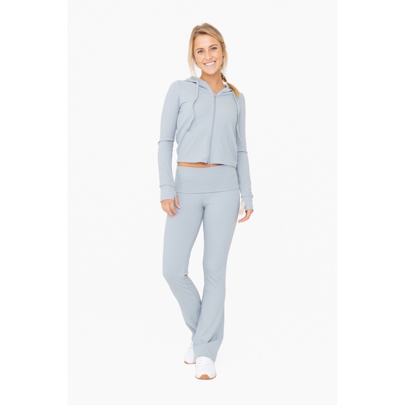 Light Blue Ribbed Foldover Flared Pants