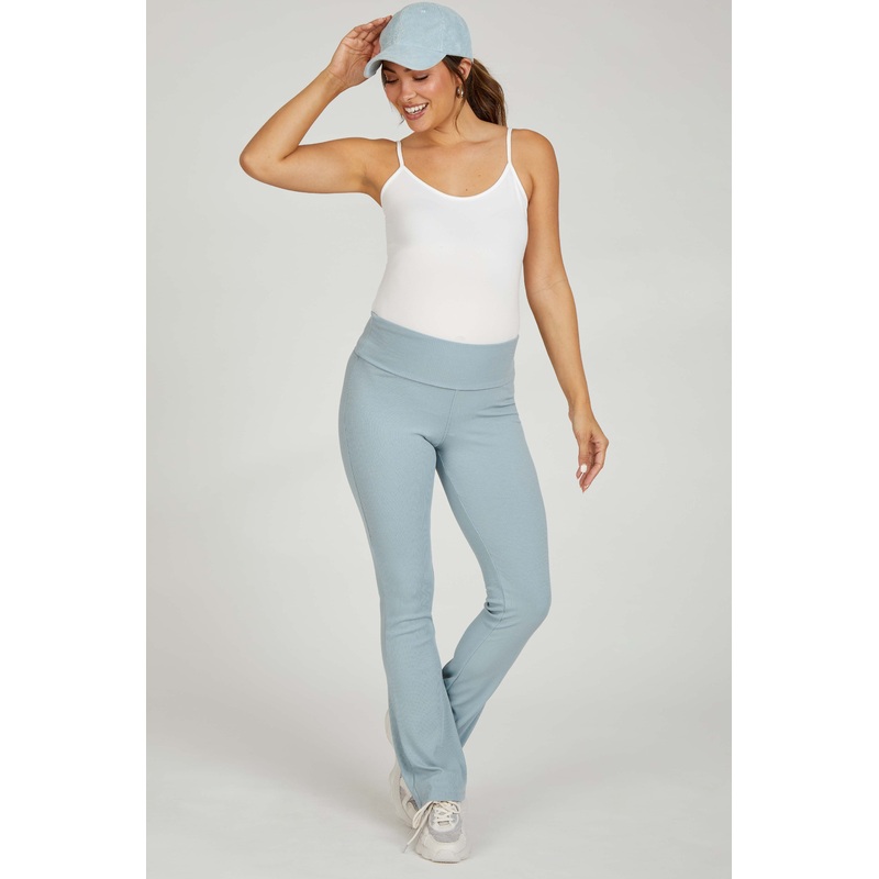 Light Blue Ribbed Foldover Maternity Flared Pants