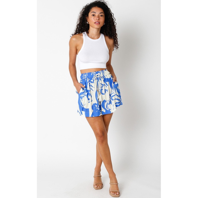 Royal Floral Drawstring Tassel Shorts