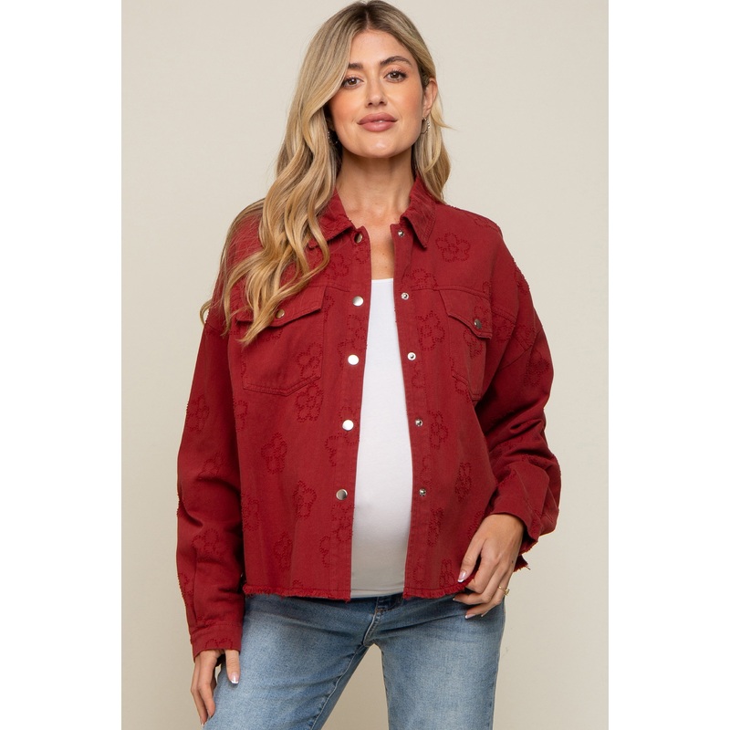 Rust Floral Embroidered Maternity Shirt Jacket