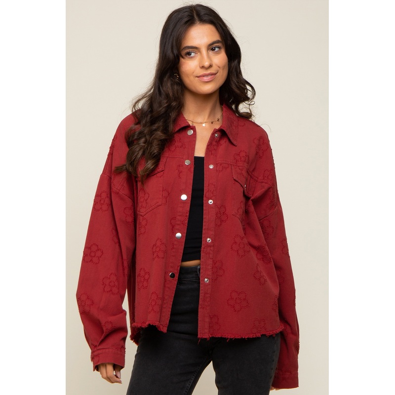 Rust Floral Embroidered Shirt Jacket