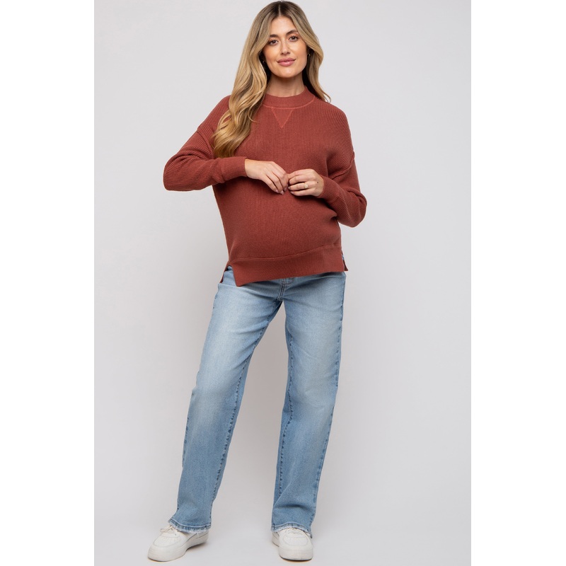 Rust Knit Side Slit Maternity Sweater