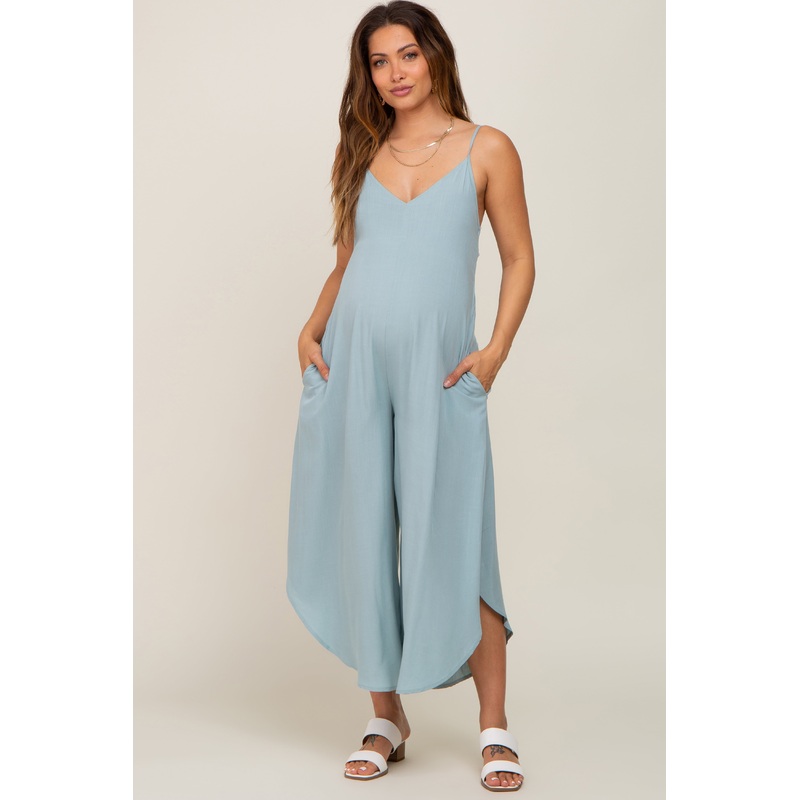 Sage Sleeveless Asymmetrical Hem Maternity Jumpsuit