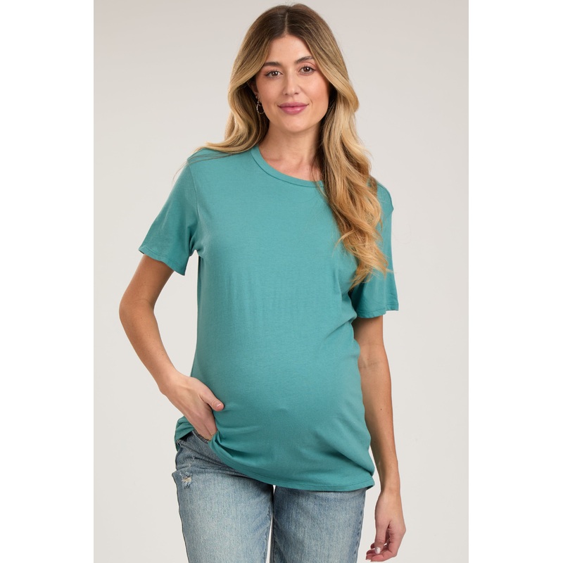 Aqua Oversized Short Sleeve Maternity Top