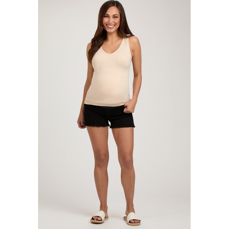 Black Fringe Maternity Jean Shorts