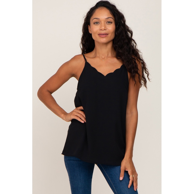 Black Scallop Neckline Blouse