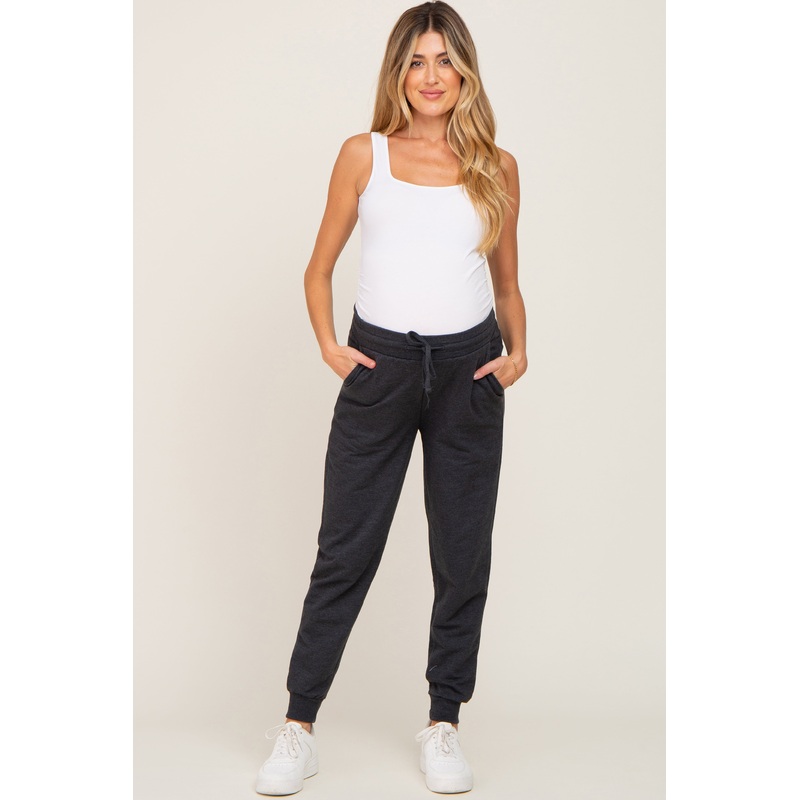 Charcoal Basic Drawstring Maternity Sweatpants