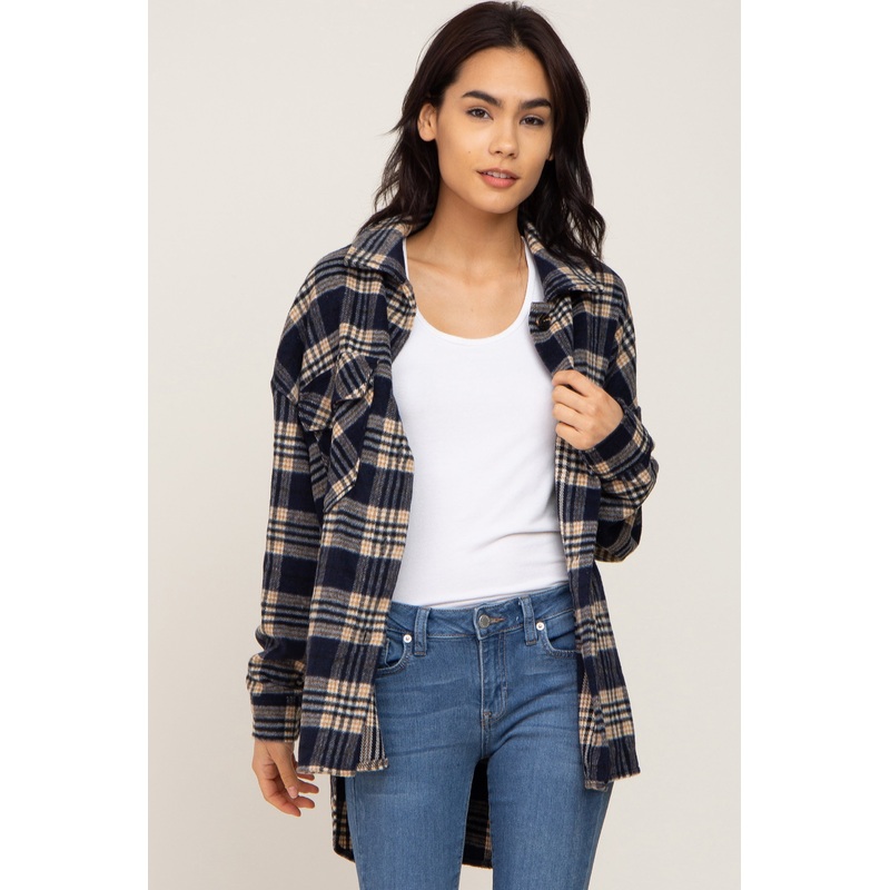 Navy Plaid Shirt Jacket