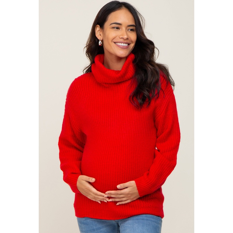 Red Soft Knit Cutout Back Maternity Sweater