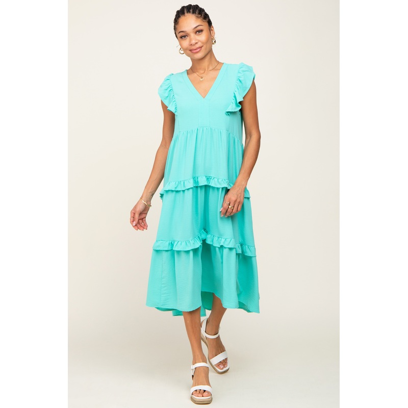 Turquoise Sleeveless Ruffle Tiered Dress