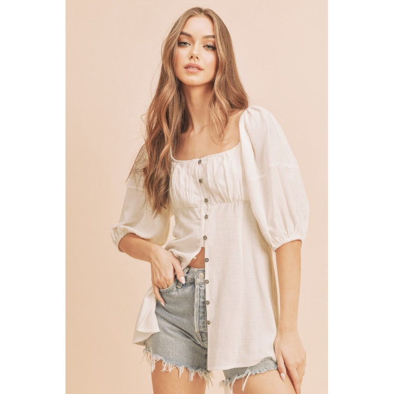 White Button Accent Top