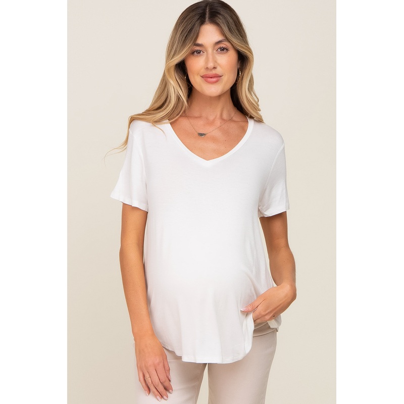 White V-Neck Maternity Tee