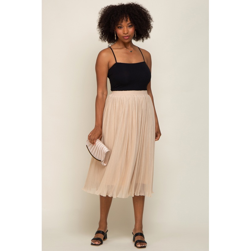 Beige Pleated Midi Skirt