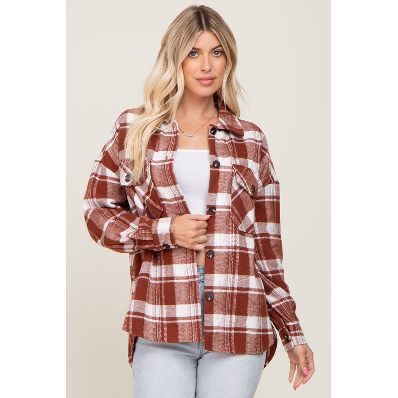 Rust Plaid Shirt Jacket