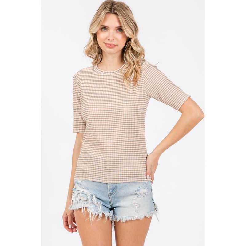 Taupe Striped Short Sleeve Top