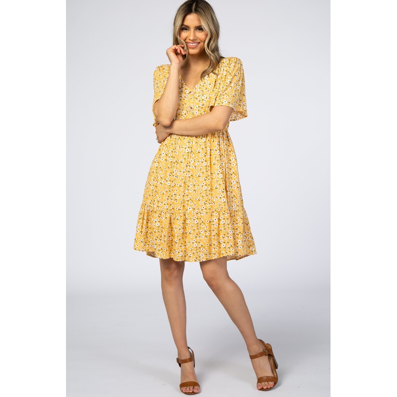 Yellow Floral Button Front Dress