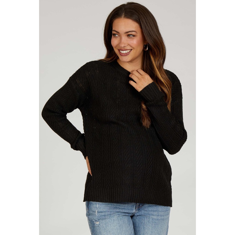 Black Pattern Knit Maternity Sweater