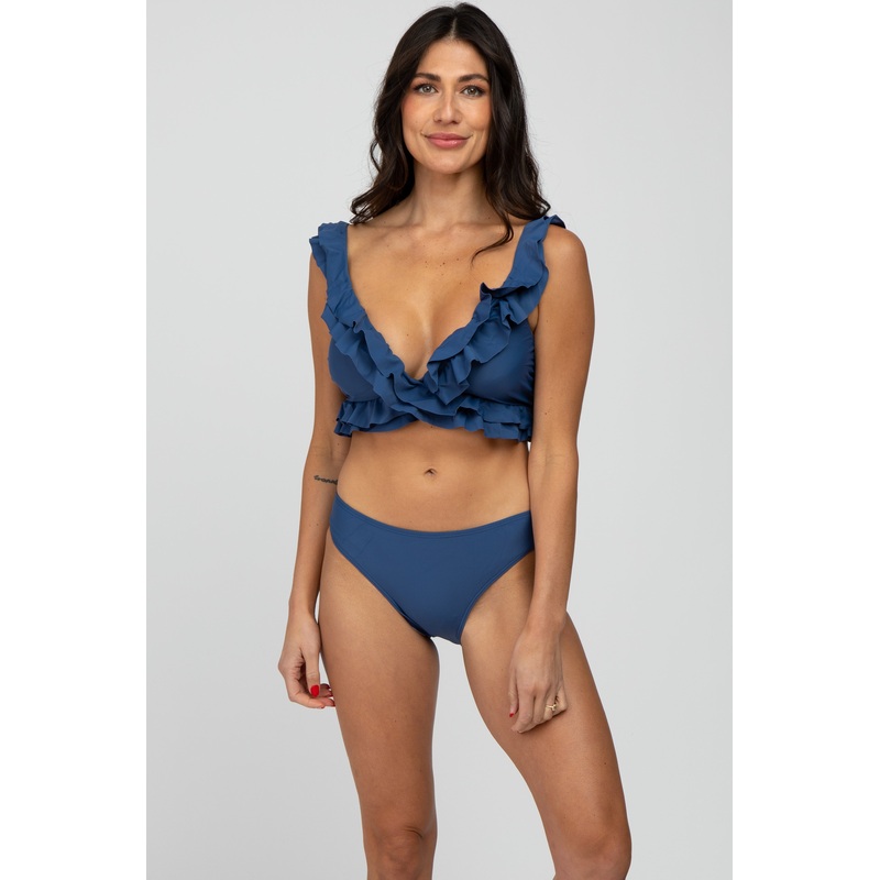 Blue Ruffle Accent Bikini Set