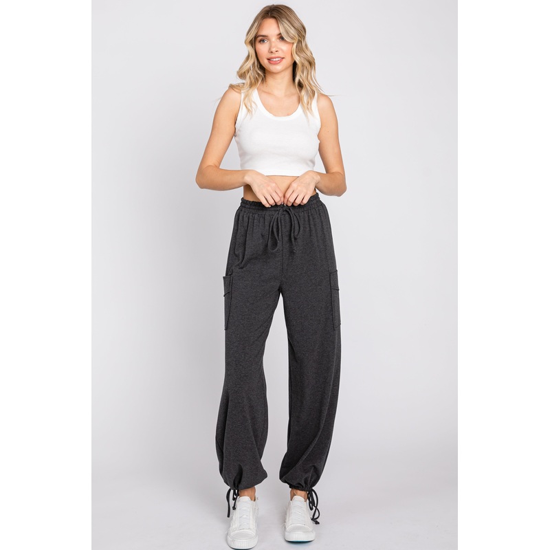 Charcoal Side Pocket Drawstring Ankle Tie Lounge Pants
