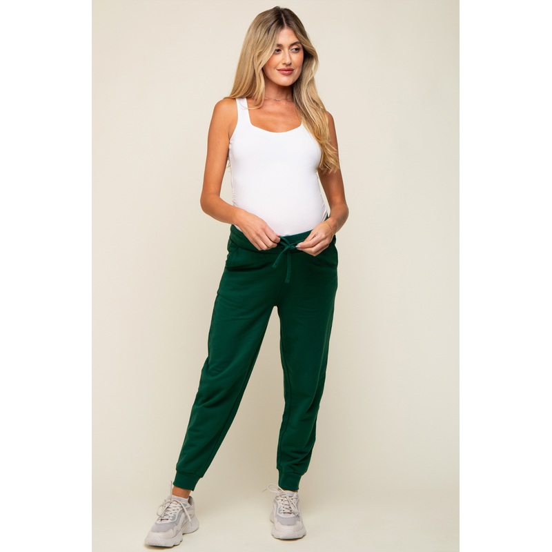 Forest Green Basic Drawstring Maternity Sweatpants
