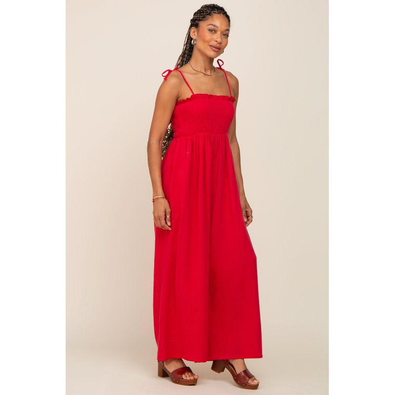 Red Sleeveless Cropped Jumpsuit