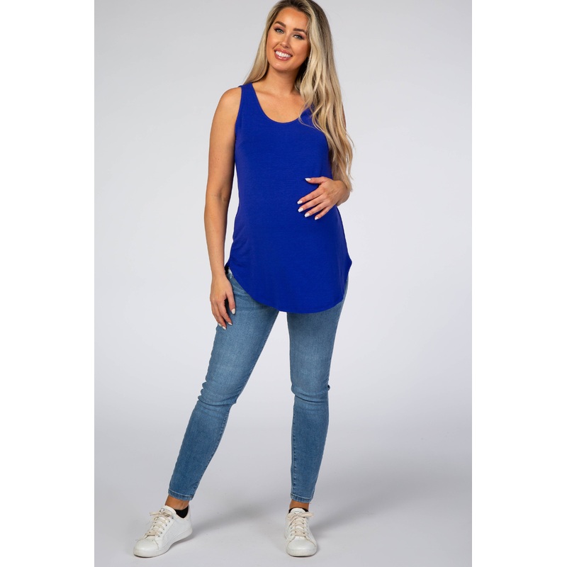 Royal Blue Rounded Hem Sleeveless Maternity Top