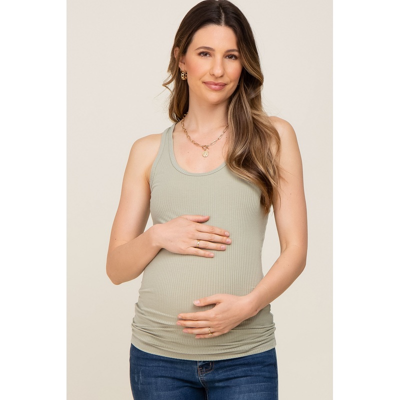 Sage Ribbed Racerback Maternity Tank Top