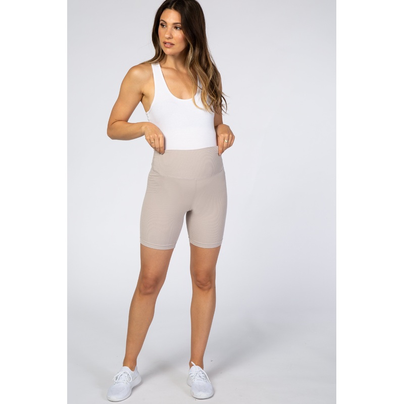 Taupe Ribbed Maternity Bike Shorts