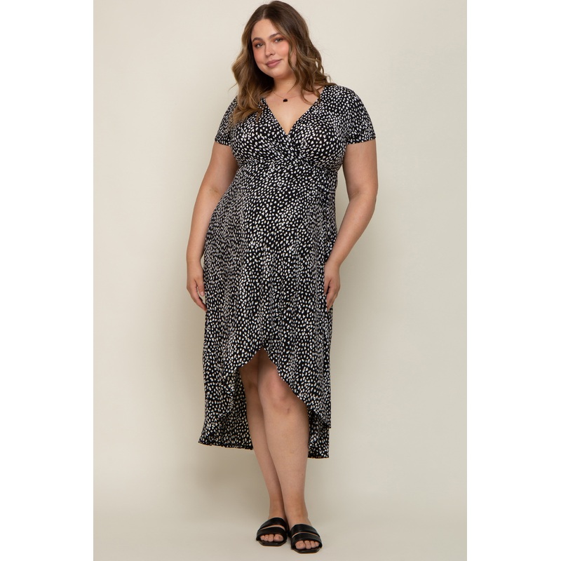 Black Animal Print Plus Maternity Wrap Dress