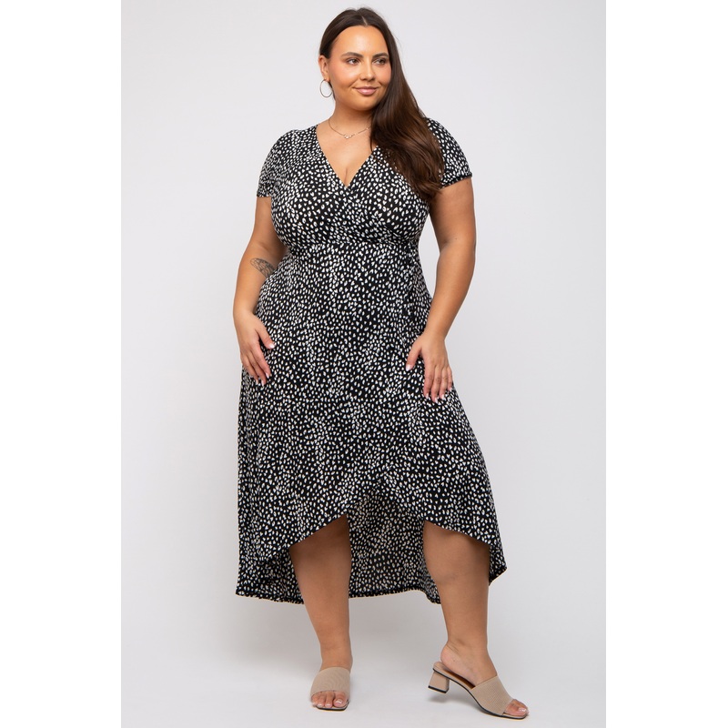 Black Animal Print Plus Wrap Dress