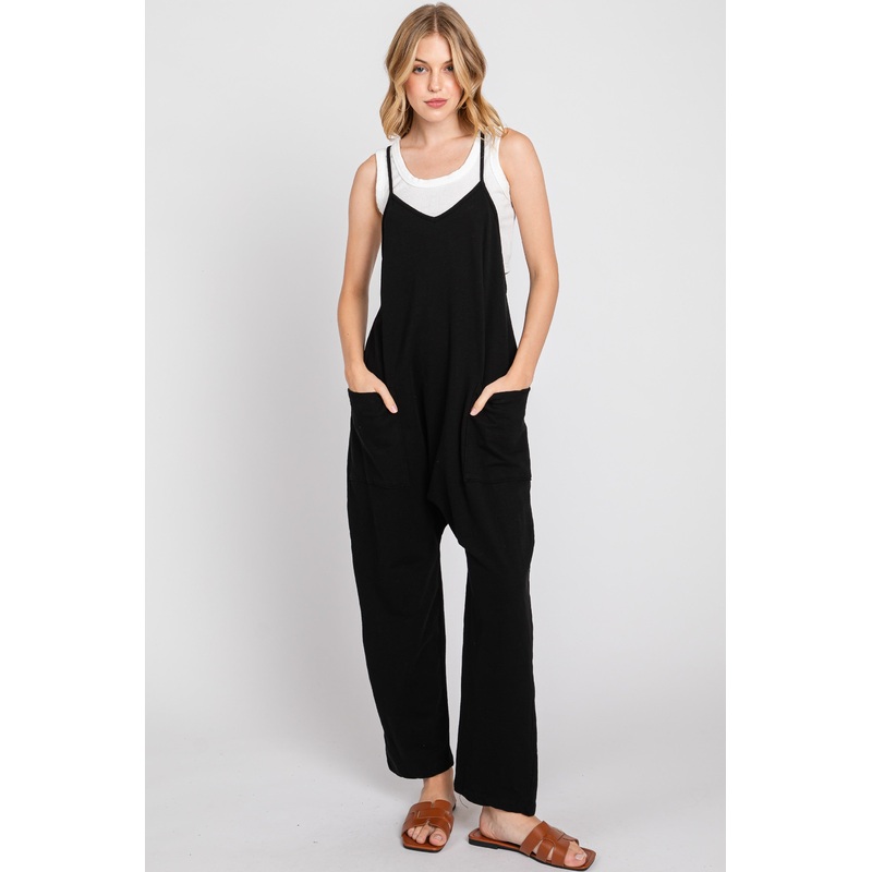 Black Knit Front Pocket Overall