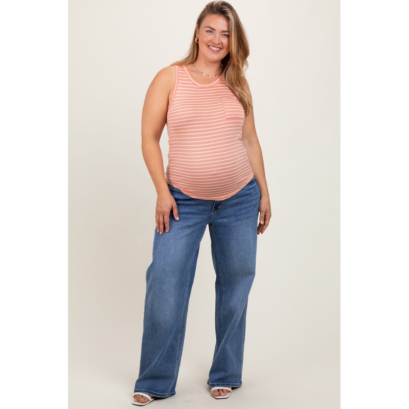 Blue Washed Wide Leg Maternity Plus Jeans