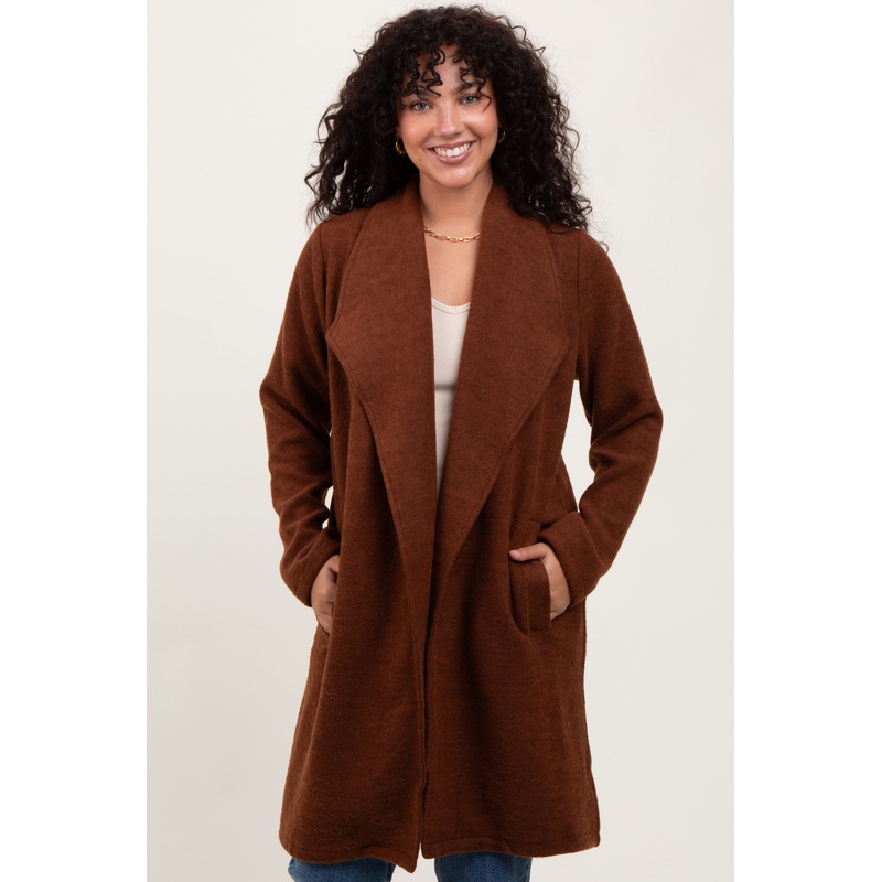 Brown Knit Relaxed Fit Coat Jacket
