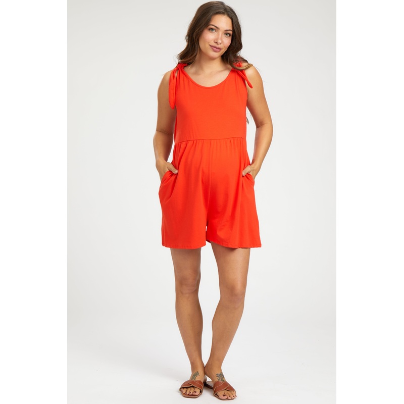 Coral Knot Strap Maternity Romper