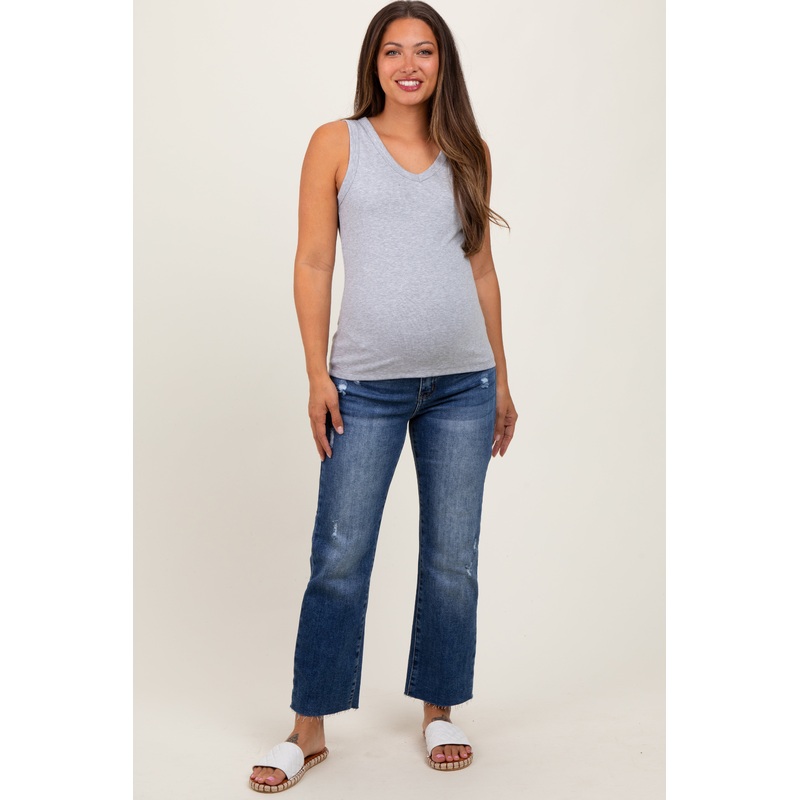 Dark Wash Faded Cropped Maternity Jeans