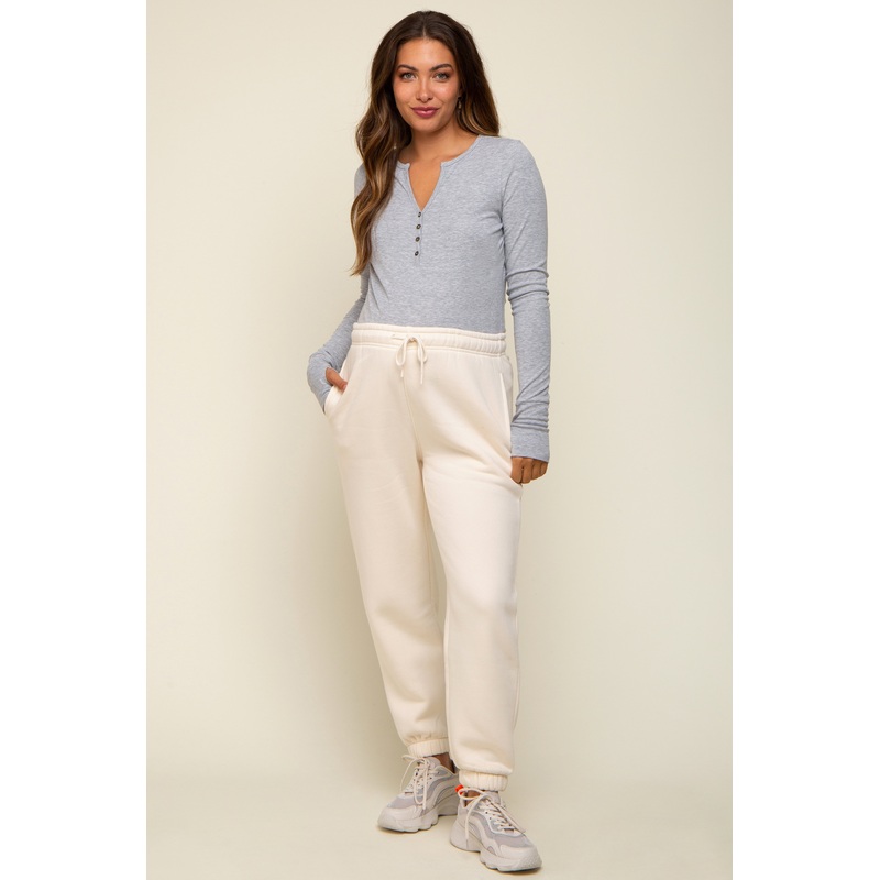 Ivory Basic Fleece Maternity Sweatpants