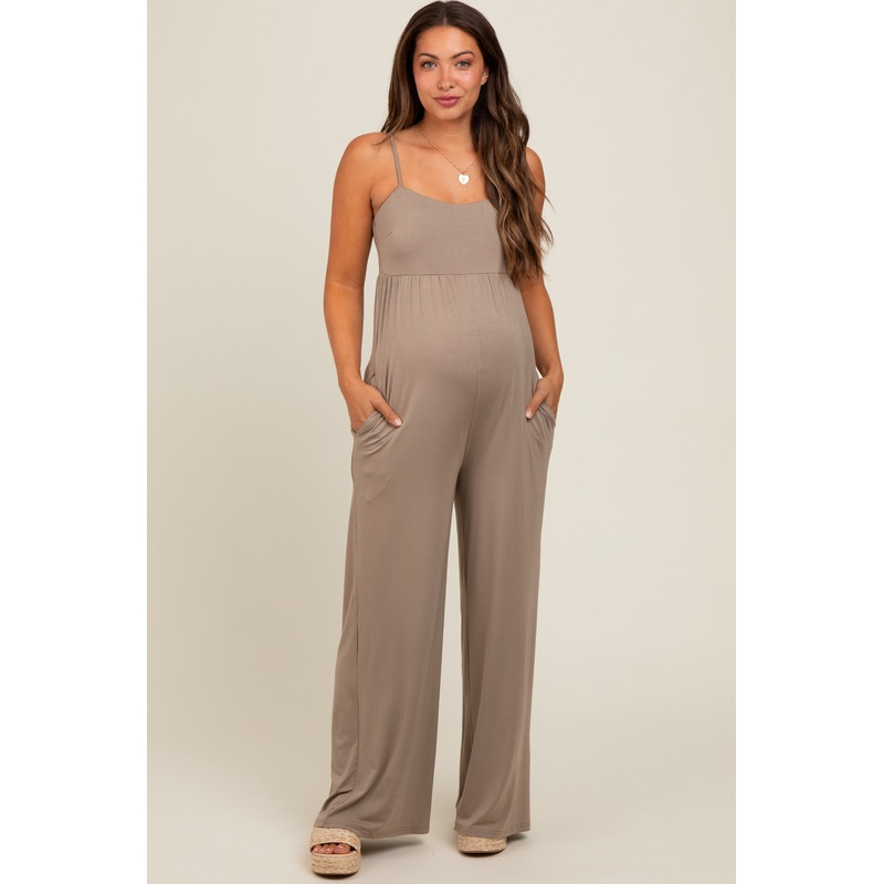 Mocha Wide Leg Maternity Jumpsuit