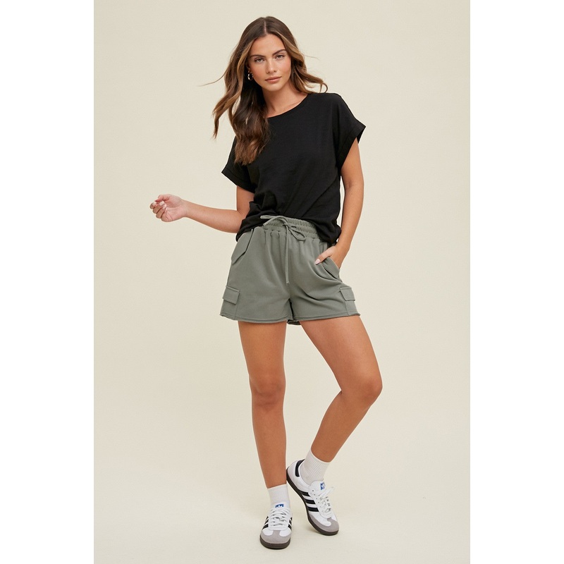 Olive Cargo Raw Hem Lounge Shorts