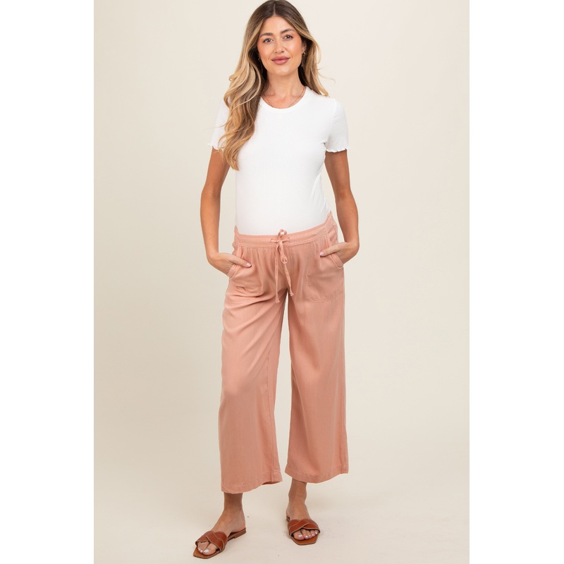 Salmon Front Tie Cropped Maternity Pants