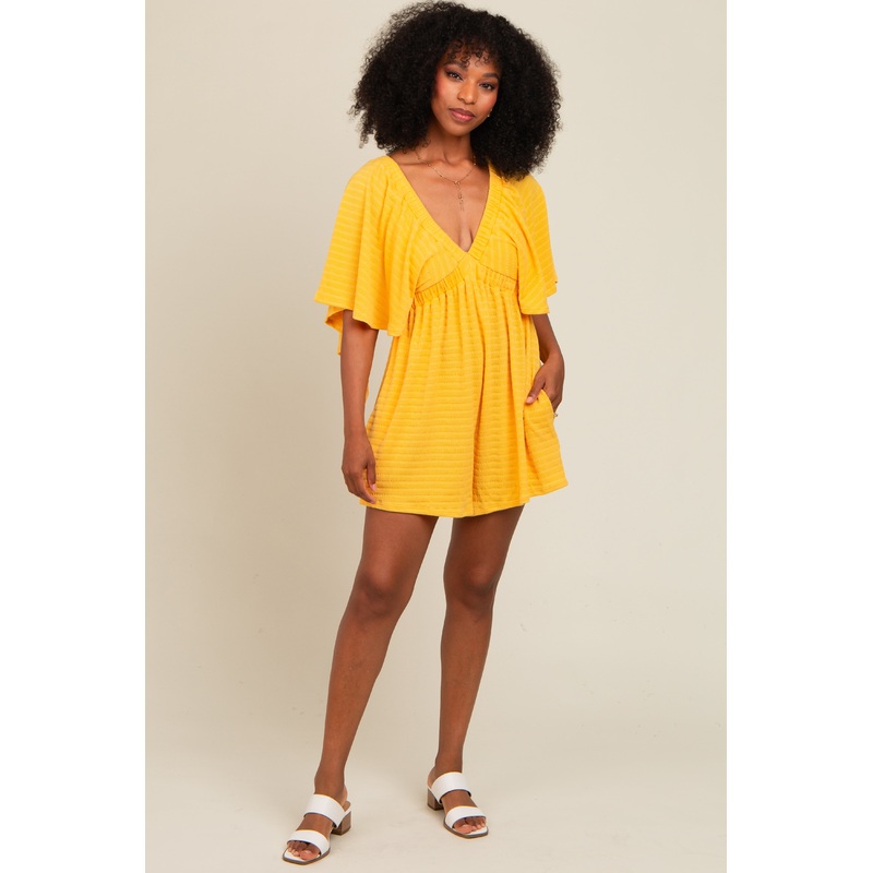 Yellow Textured Open Back Romper