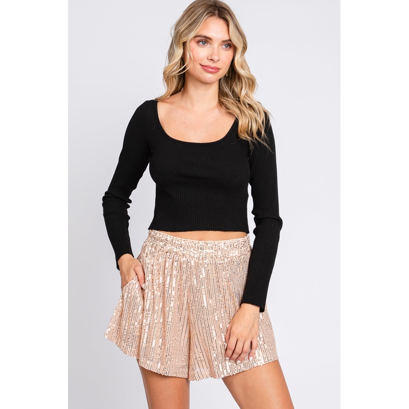 Beige Sequin Shorts