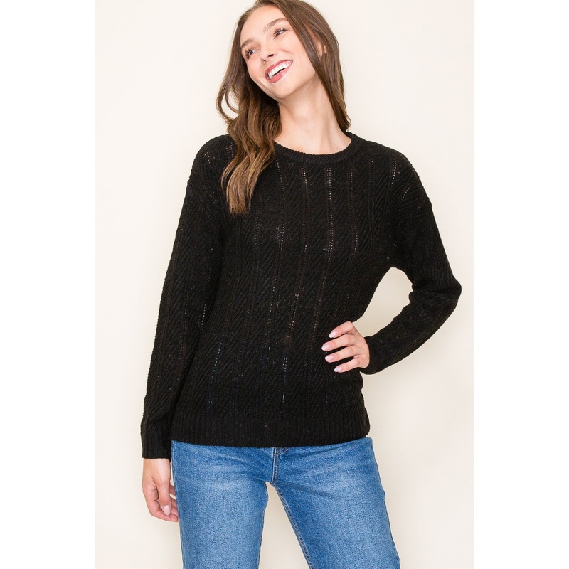 Black Pattern Knit Sweater
